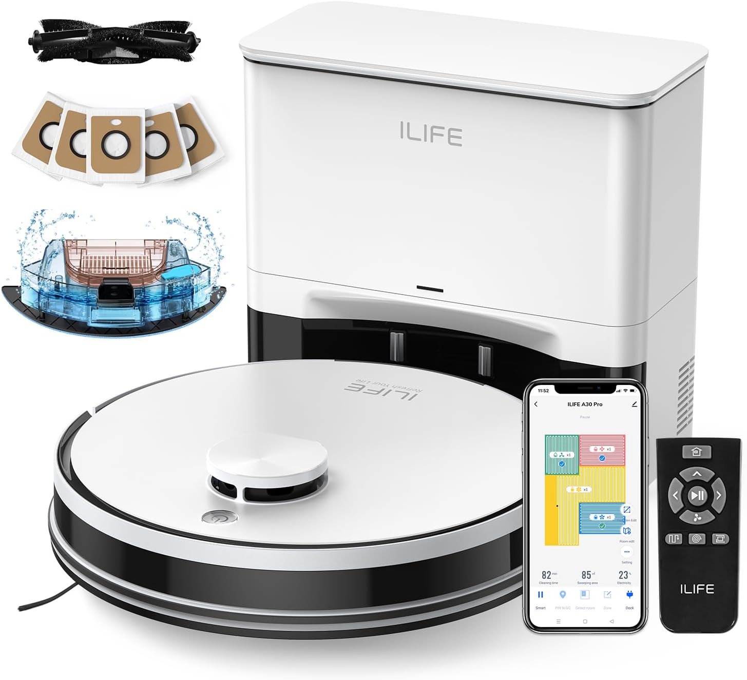 ILIFE A30 Pro Robot Vacuum and Mop Cleaner with Self-empty Station