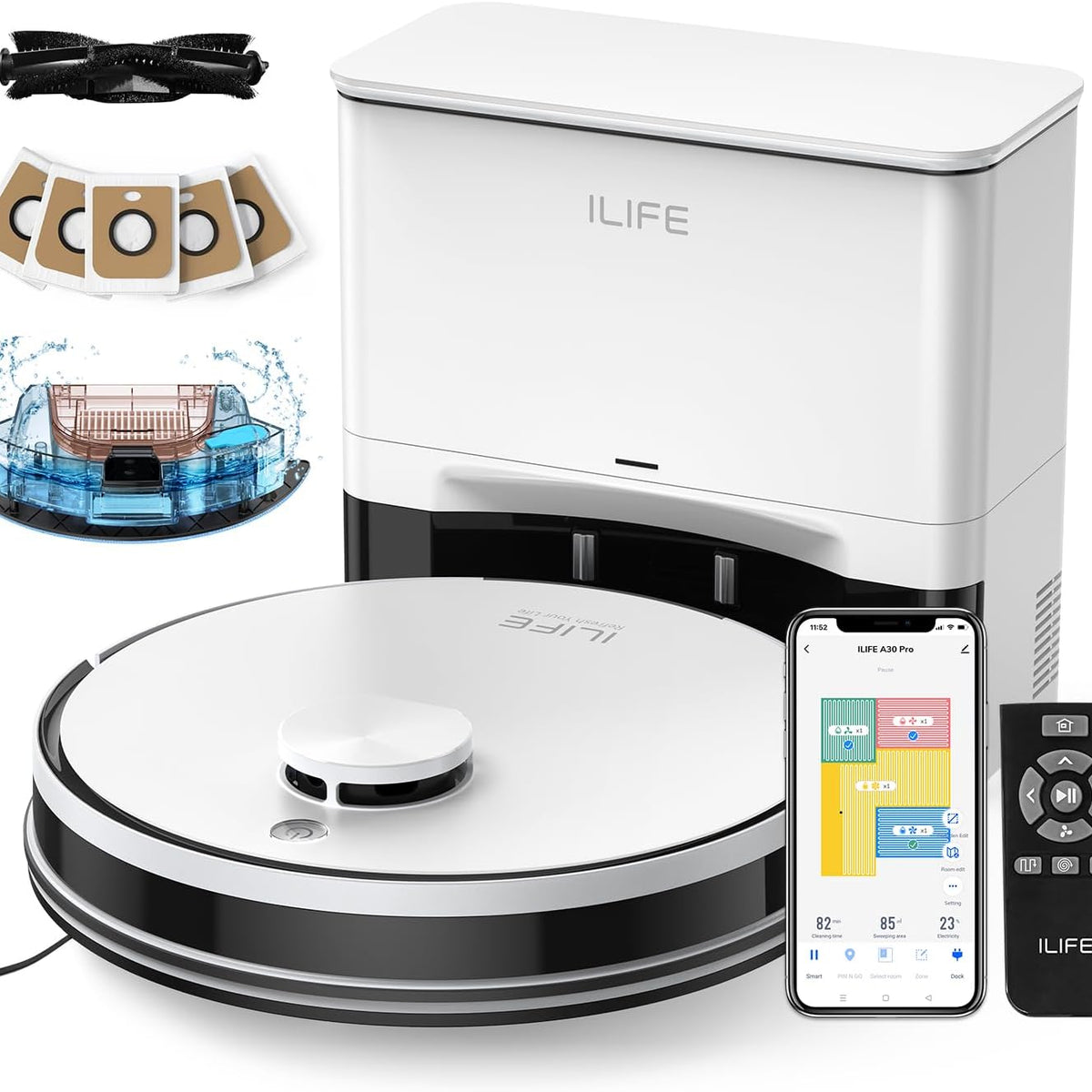 ILIFE A30 Pro ロボット掃除機本体 ILIFE A30 Pro Robot Vacuum and Mop Cleaner with Self-empty Station