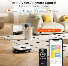 ILIFE A12 Pro Robot Vacuum and Mop Combo, Self Emptying Station for 60 Days, LiDAR Navigation, Home Mapping, No-Go Zones, 2.4G WiFi/App/Alexa/Remote Control, for Hard Floors