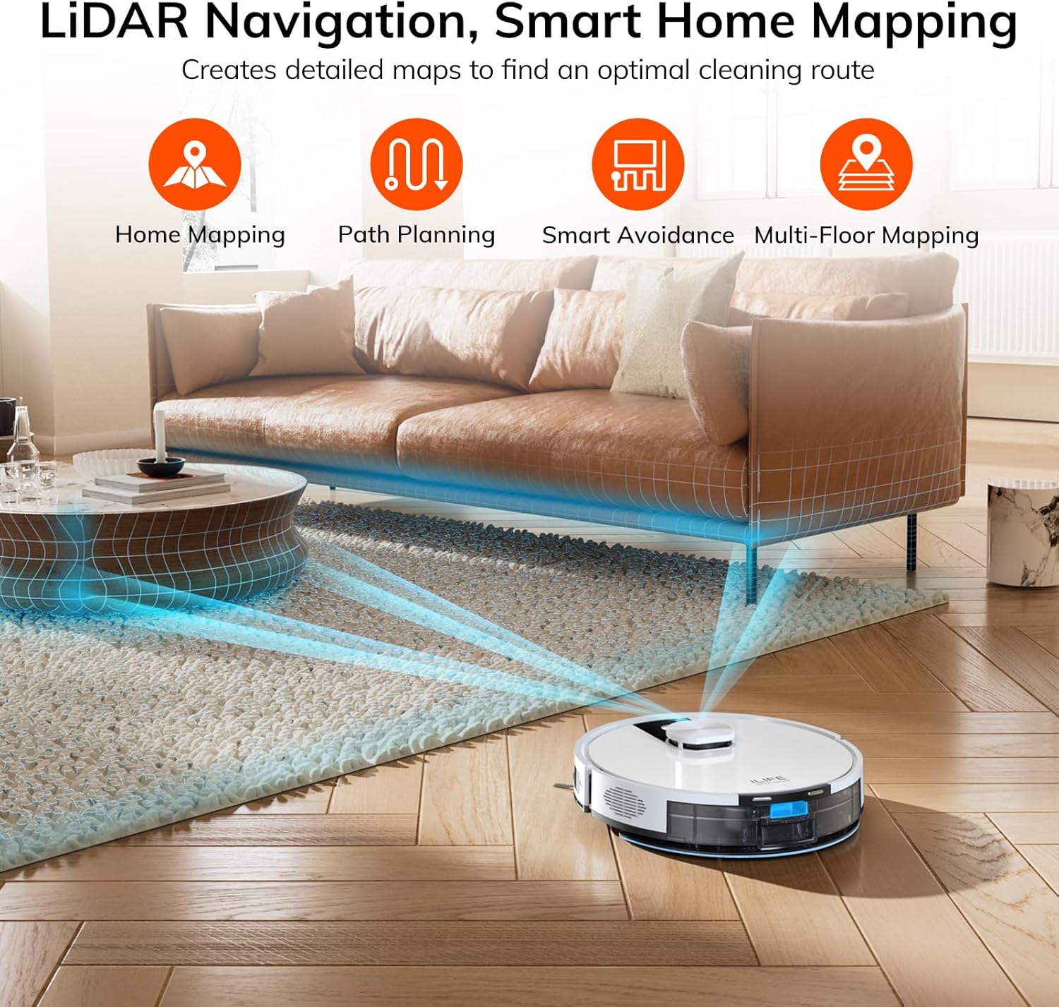 ILIFE A12 Pro Robot Vacuum and Mop Combo, Self Emptying Station for 60 Days, LiDAR Navigation, Home Mapping, No-Go Zones, 2.4G WiFi/App/Alexa/Remote Control, for Hard Floors