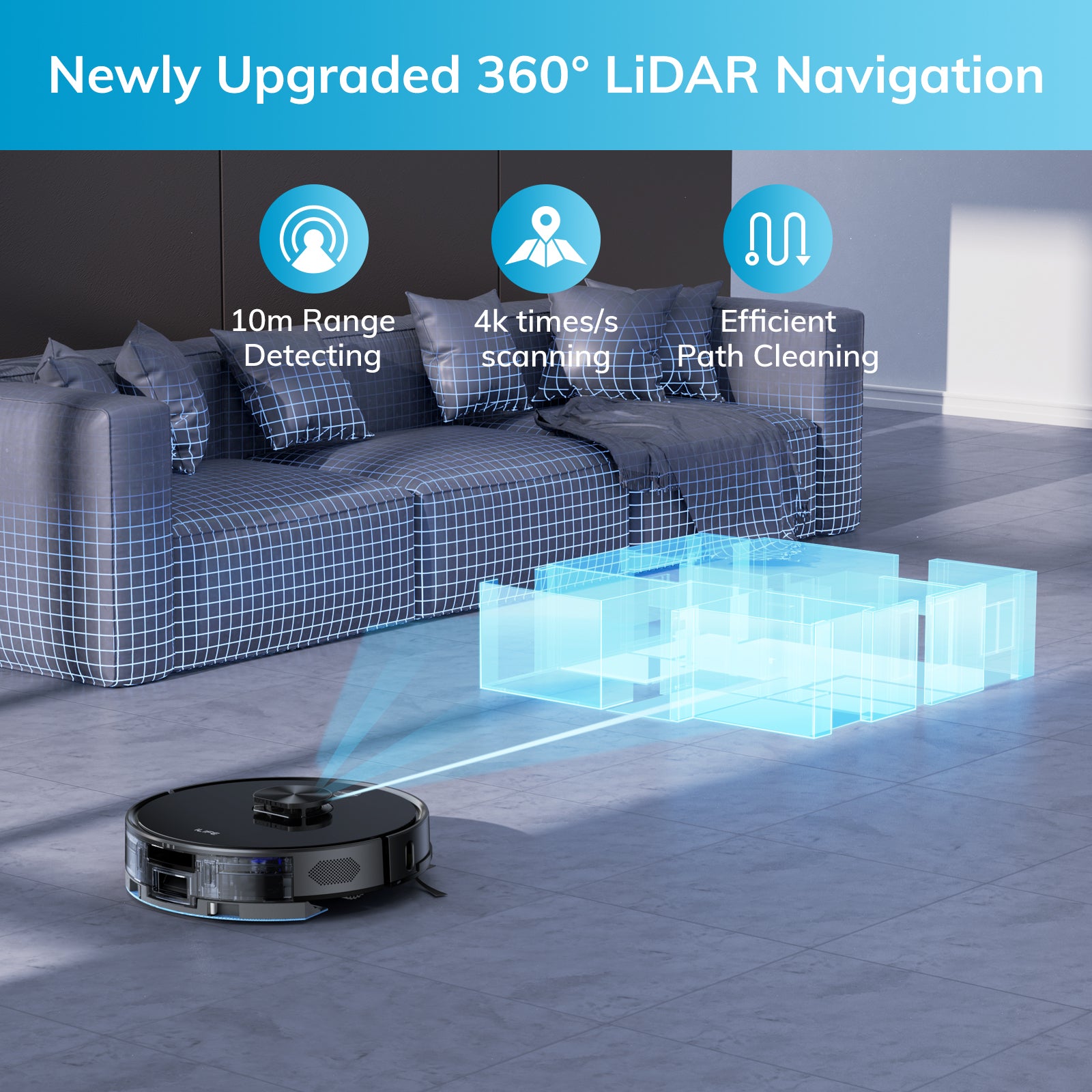 ILIFE A20 Robot Vacuum and Mop Combo, LiDAR Navigation, 3000Pa Suction Robotic Vacuum Cleaner, Smart Mapping, App/Alexa Control, for Pet Hair, Hard Floor, Carpet, 2.4GHz WiFi Only