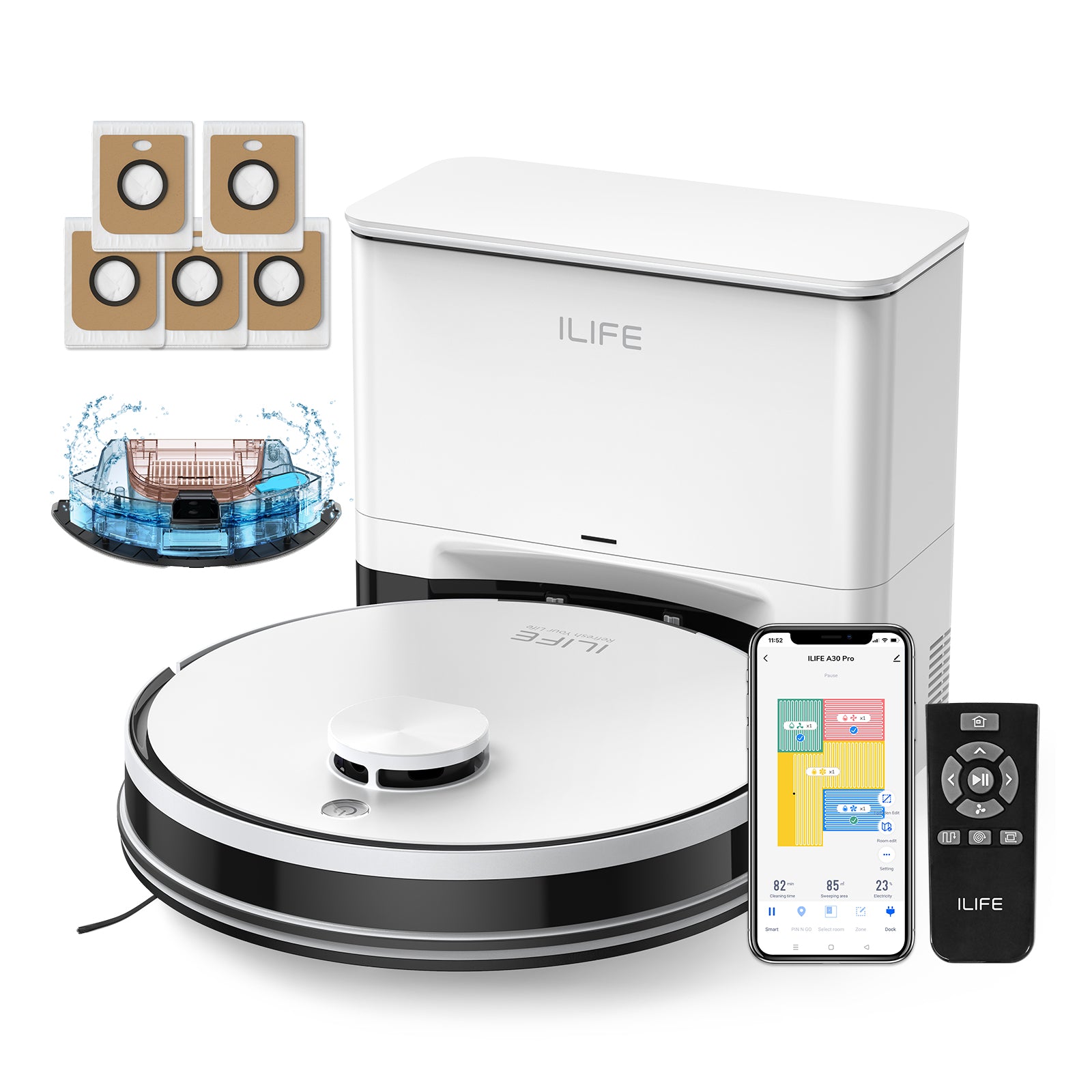 ILIFE A30 Pro Robot Vacuum and Mop,10000Pa Max Suction 60 Days Self Emptying, LiDAR Navigation, 150 Mins, App, Remote & Voice Control, Ideal for Hard Floors, Carpet & Pet Hair