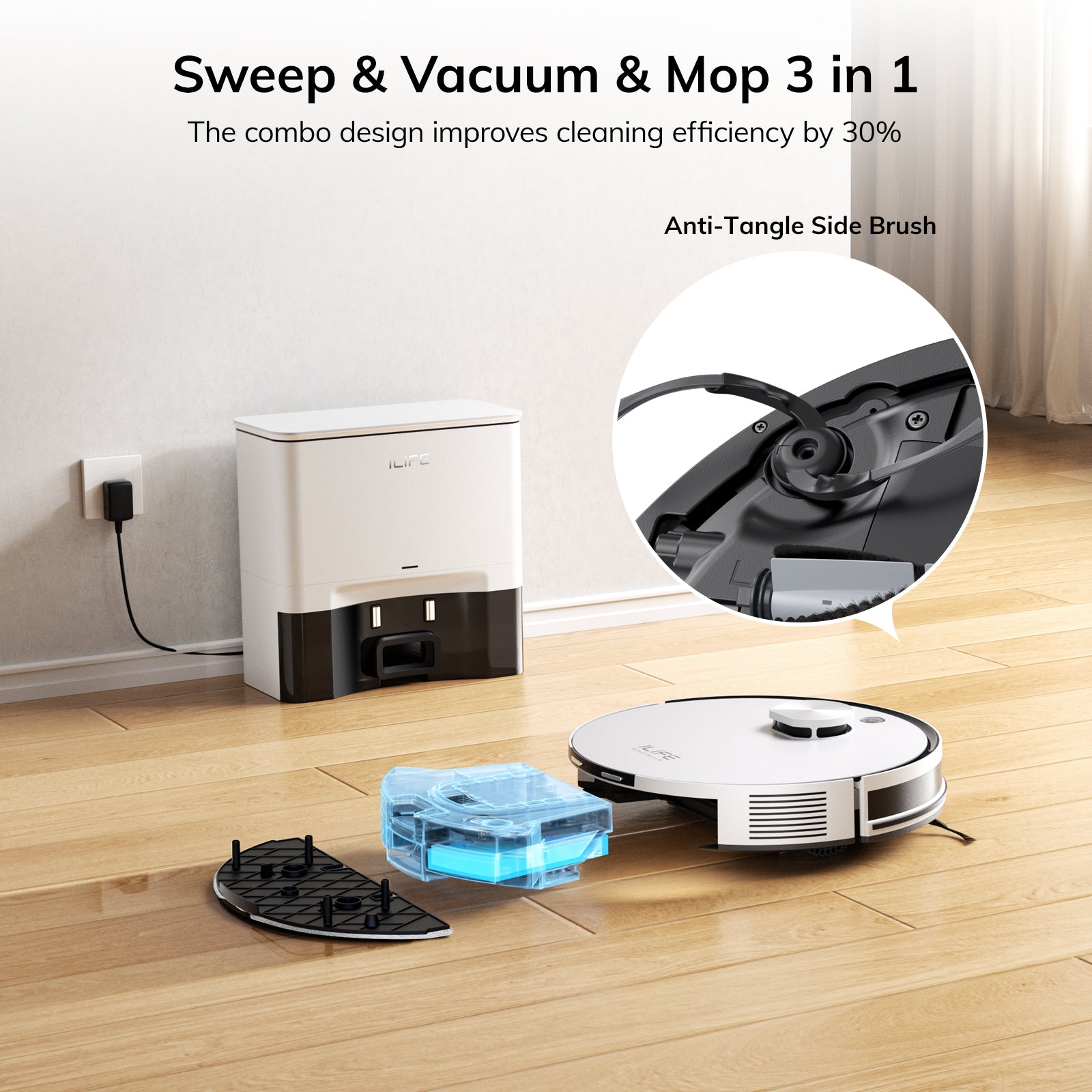ILIFE A30 Pro Robot Vacuum and Mop,10000Pa Max Suction 60 Days Self Emptying, LiDAR Navigation, 150 Mins, App, Remote & Voice Control, Ideal for Hard Floors, Carpet & Pet Hair