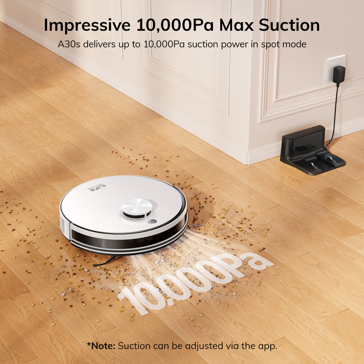 ILIFE A30s Robot Vacuum, 10000Pa Max Suction Power, Lidar Navigation, Home Mapping, No-Go Zone, 150 Mins Max, 2.4G WiFi/App/Alexa/Remote Control, for Hard Floor, Carpet and Pet Hair