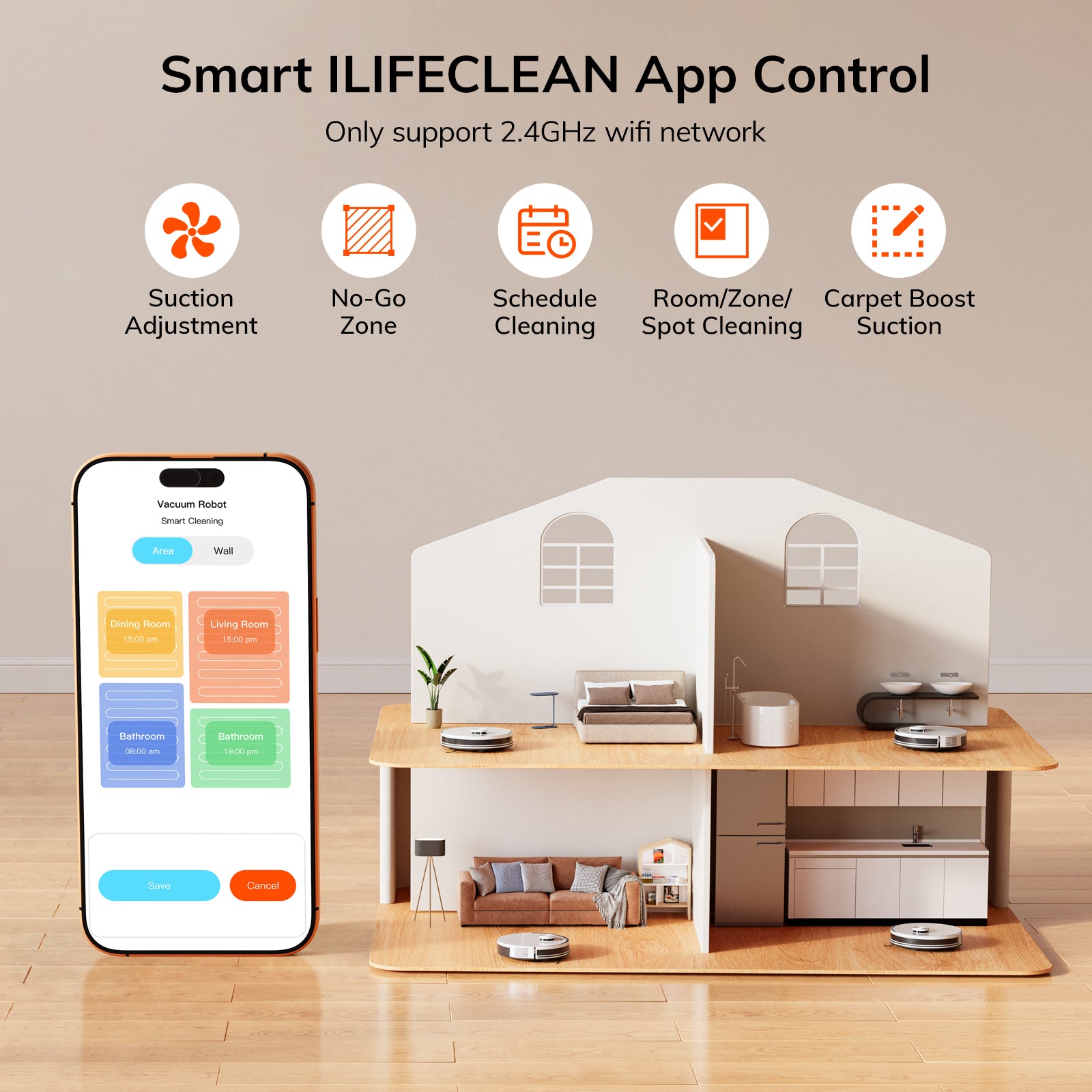 ILIFE A30s Robot Vacuum, 10000Pa Max Suction Power, Lidar Navigation, Home Mapping, No-Go Zone, 150 Mins Max, 2.4G WiFi/App/Alexa/Remote Control, for Hard Floor, Carpet and Pet Hair