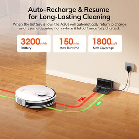 ILIFE A30s Robot Vacuum, 10000Pa Max Suction Power, Lidar Navigation, Home Mapping, No-Go Zone, 150 Mins Max, 2.4G WiFi/App/Alexa/Remote Control, for Hard Floor, Carpet and Pet Hair