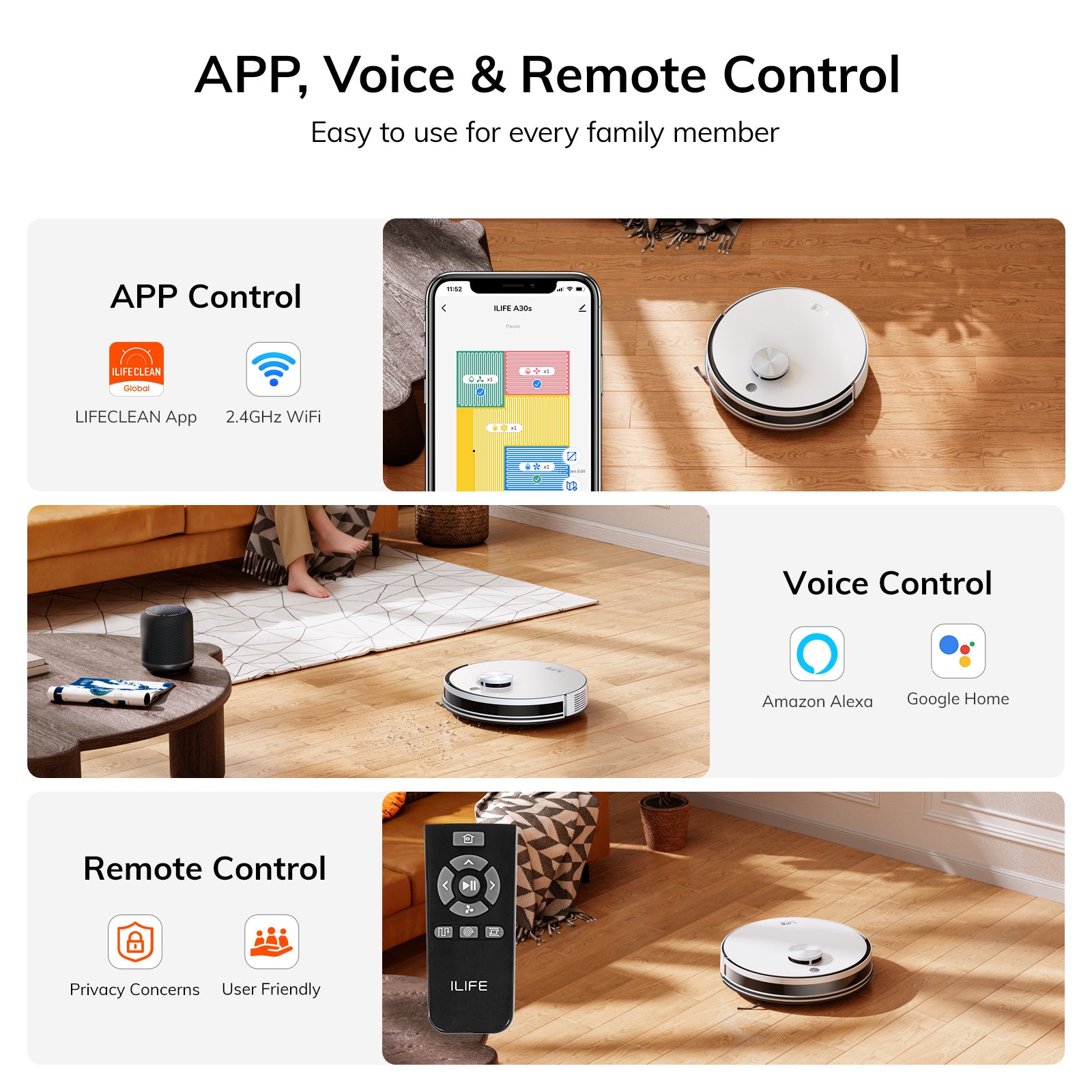 ILIFE A30s Robot Vacuum, 10000Pa Max Suction Power, Lidar Navigation, Home Mapping, No-Go Zone, 150 Mins Max, 2.4G WiFi/App/Alexa/Remote Control, for Hard Floor, Carpet and Pet Hair