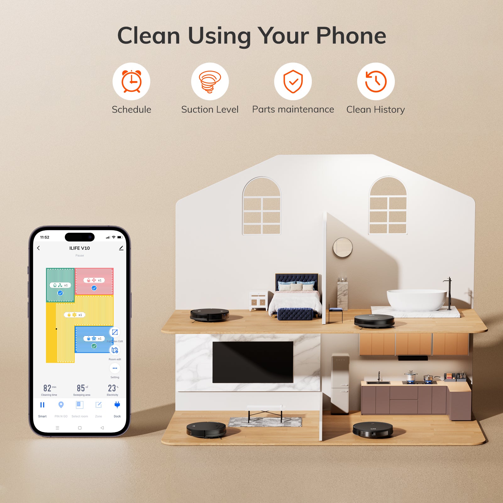 ILIFE V10 Robot Vacuum Cleaner, 5000Pa Strong Suction, Gyro Navigation, 2.4G WiFi/App/Alexa/Remote Control, Self-Charging Robotic Vacuum, Roller Brush for Carpet and Hard Floor, Black
