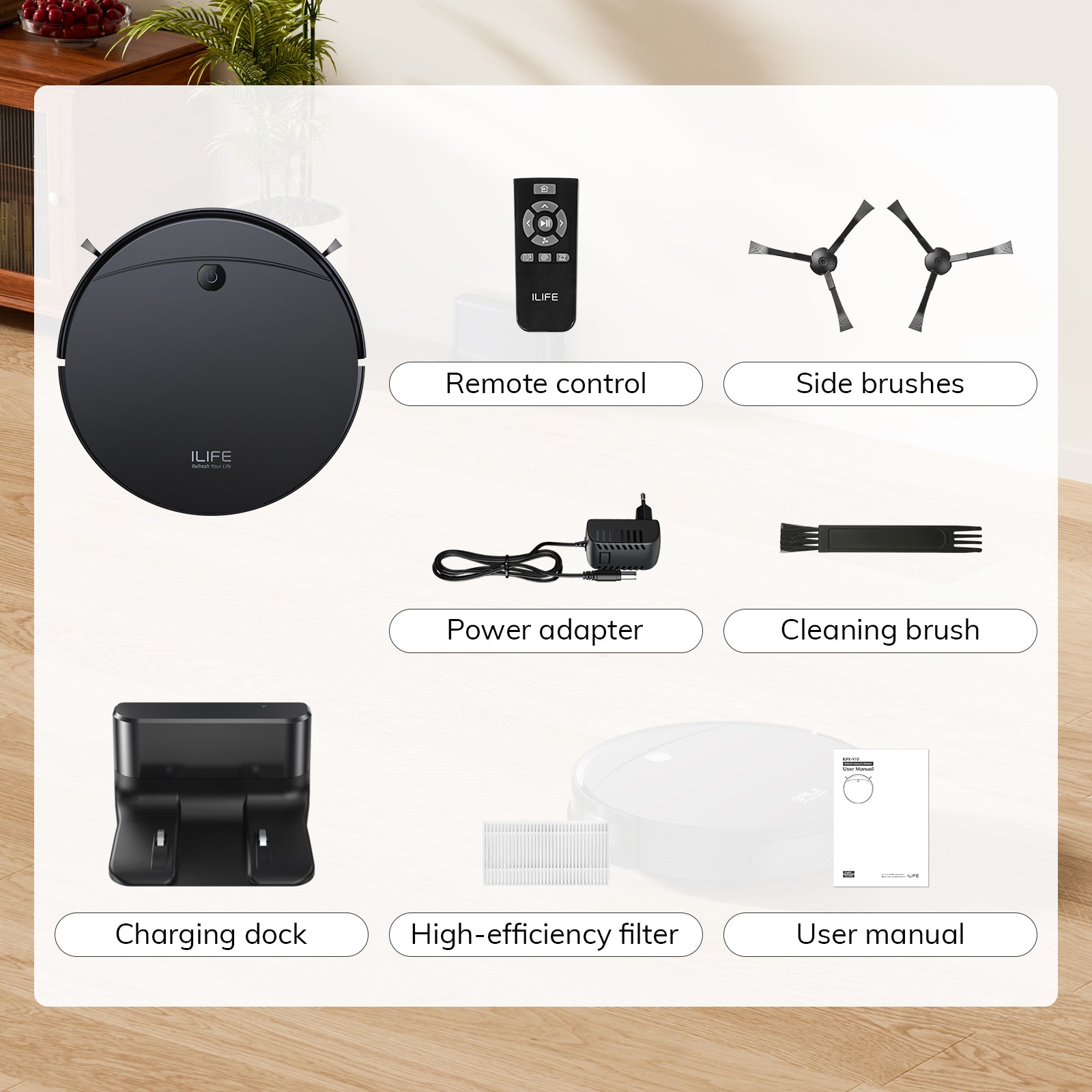ILIFE V10 Robot Vacuum Cleaner, 5000Pa Strong Suction, Gyro Navigation, 2.4G WiFi/App/Alexa/Remote Control, Self-Charging Robotic Vacuum, Roller Brush for Carpet and Hard Floor, Black