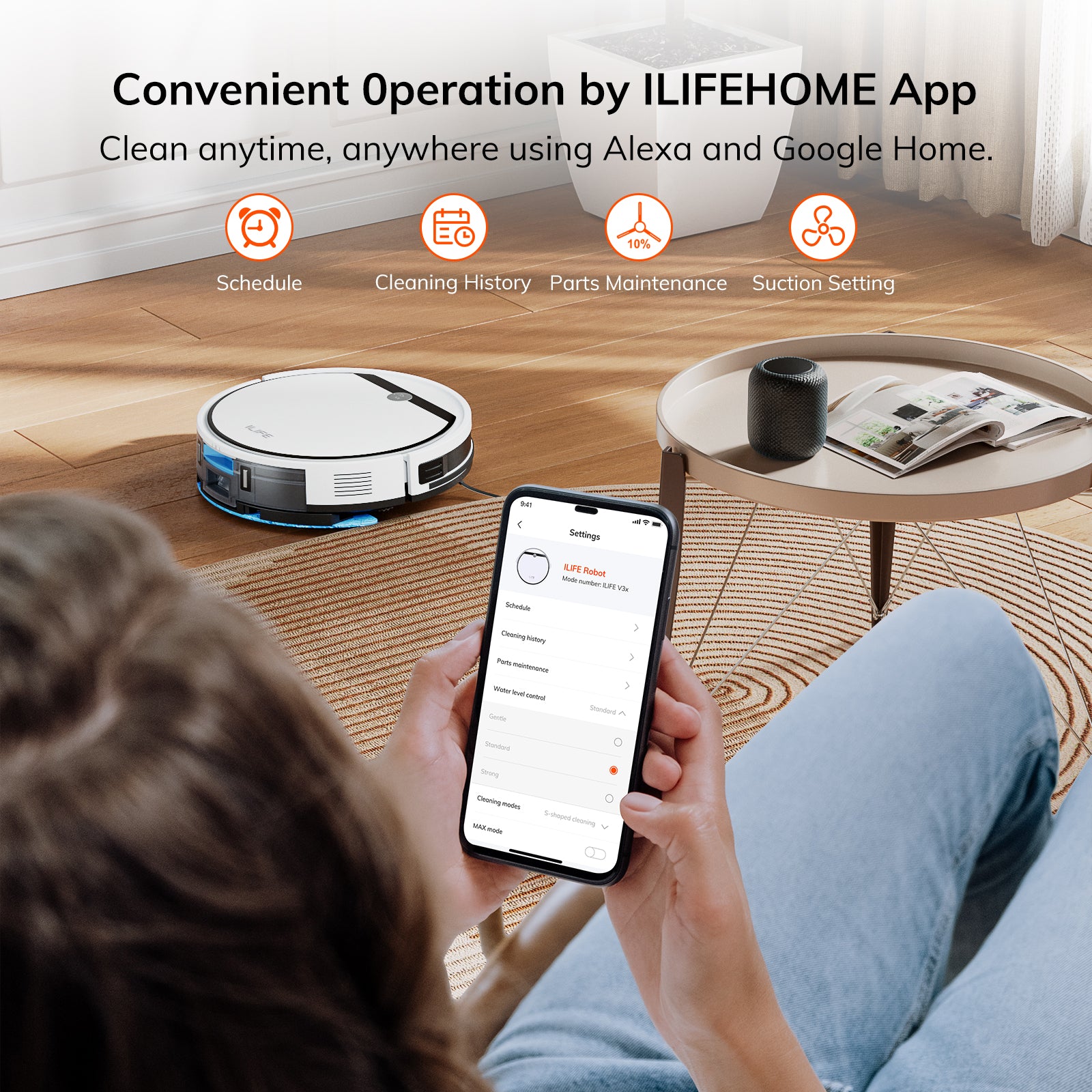 ILIFE Robot Vacuum and Mop Combo, V3s Pro Upgraded, 120mins, 3000Pa, 2-in-1 Mopping Robot Vacuum Cleaner, Path Route, for Pet Hair, Hard Floor, Carpet (V3x)