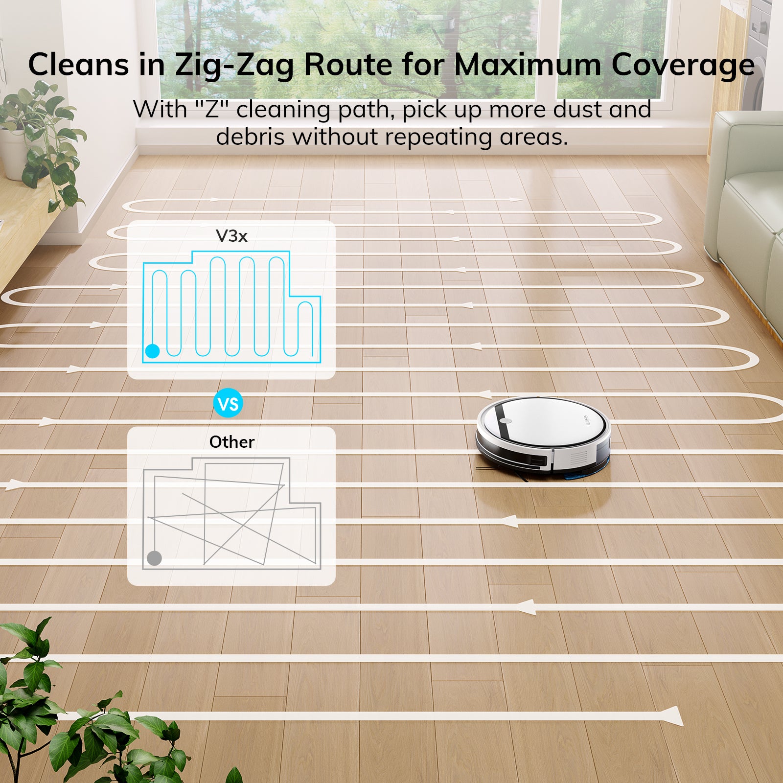 ILIFE Robot Vacuum and Mop Combo, V3s Pro Upgraded, 120mins, 3000Pa, 2-in-1 Mopping Robot Vacuum Cleaner, Path Route, for Pet Hair, Hard Floor, Carpet (V3x)