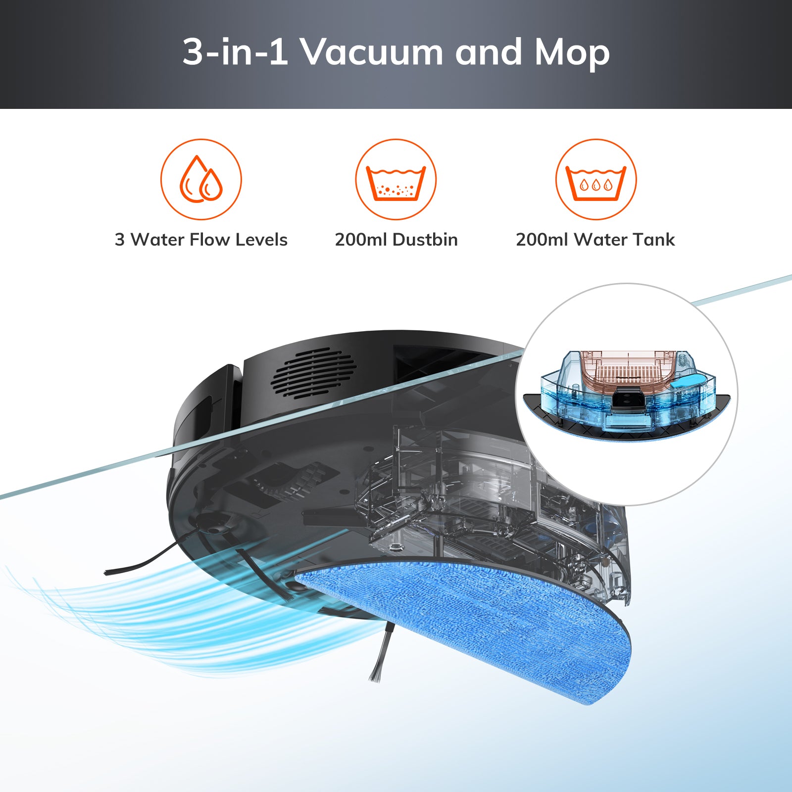 ILIFE V9 Robot Vacuum and Mop, 3000Pa Strong Suction Robot Vacuum Cleaner, Gyro Navigation, App Control, No Tangle, Compatible with 2.4GHz WiFi, Alexa, Ideal for Hard Floor, Pet Hair