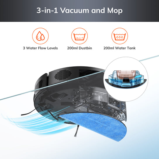 ILIFE V9 Robot Vacuum and Mop, 3000Pa Strong Suction, Gyro Navigation, App Control, No Tangle