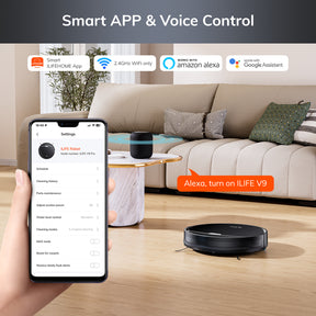 ILIFE V9 Robot Vacuum and Mop, 3000Pa Strong Suction Robot Vacuum Cleaner, Gyro Navigation, App Control, No Tangle, Compatible with 2.4GHz WiFi, Alexa, Ideal for Hard Floor, Pet Hair