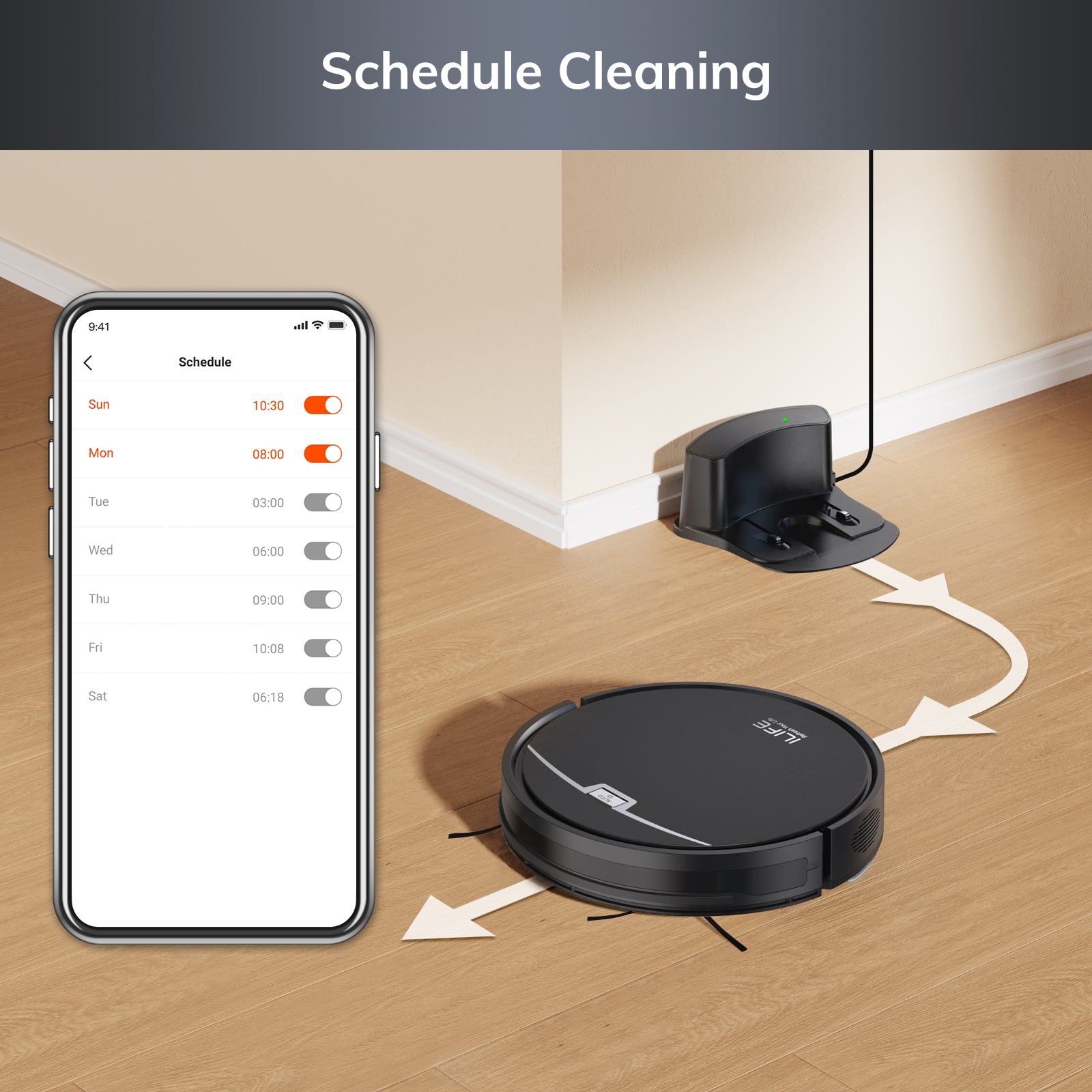 ILIFE V9 Robot Vacuum and Mop, 3000Pa Strong Suction Robot Vacuum Cleaner, Gyro Navigation, App Control, No Tangle, Compatible with 2.4GHz WiFi, Alexa, Ideal for Hard Floor, Pet Hair