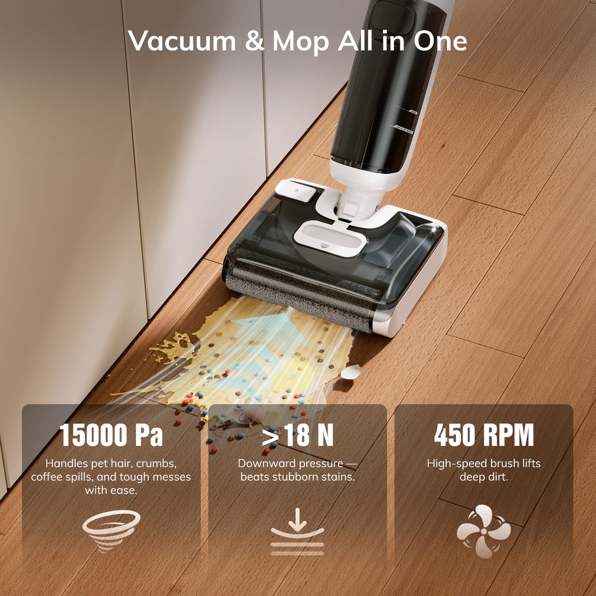 ILIFE W180 vacuum and mop in one - 15000Pa suction, 18N pressure, 450 RPM brush