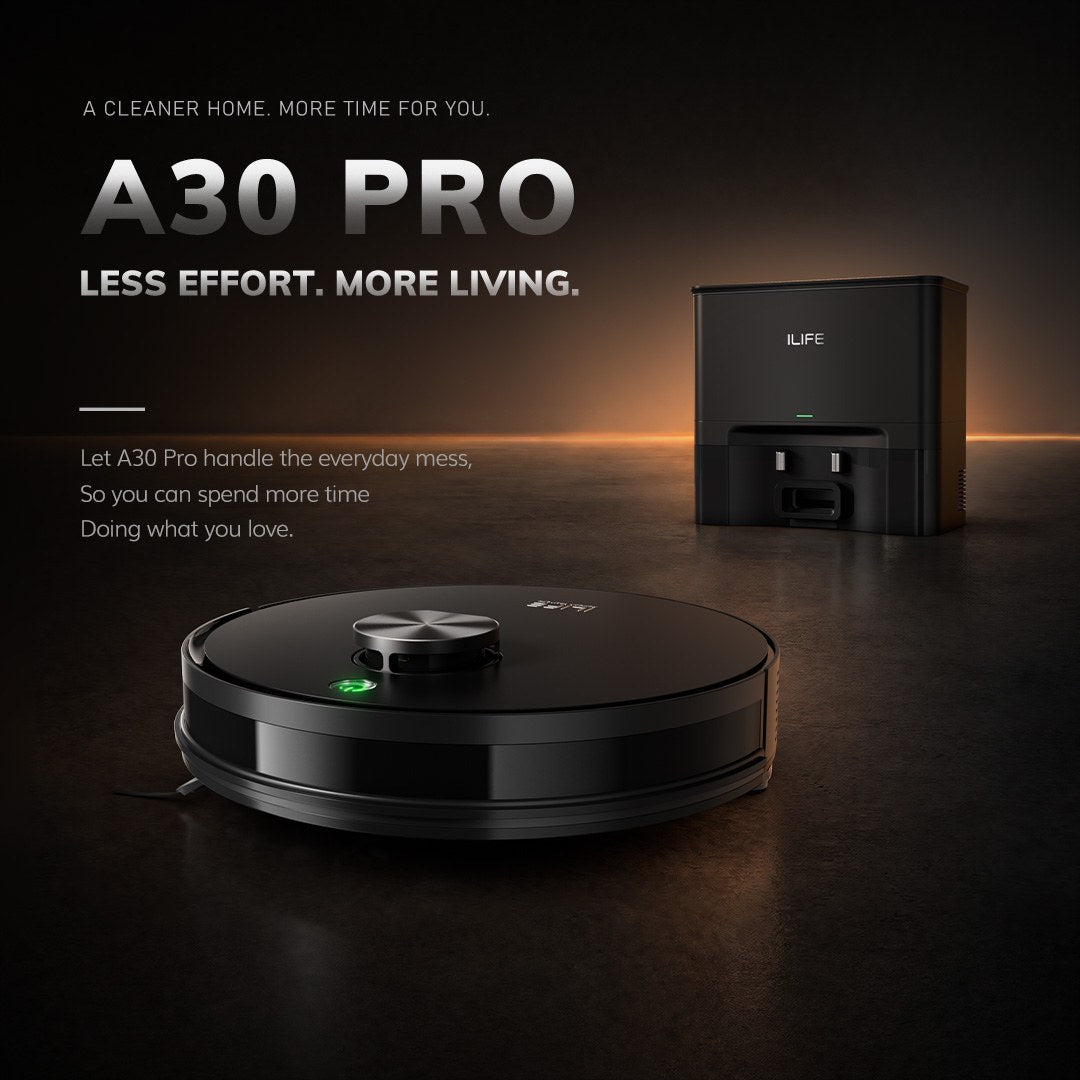 A30 Pro black robot and station; Less effort. More living.